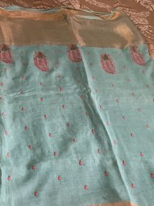Sea green Embroidered Saree