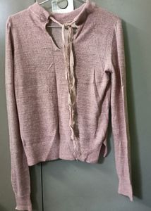 Dusty Rose Tie Neck Sweater