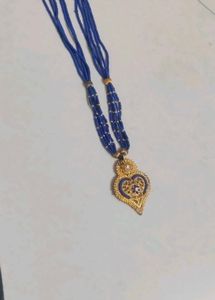 Elegant Blue Beaded Necklace with Gold Pendant