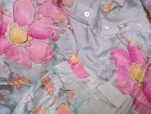 Grey Floral Print Kurta