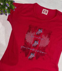 Red floral printed Tshirt for women