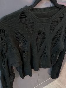 Distressed Black Knit Sweater