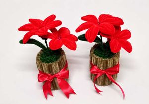 Decorative Red Potted Flowers Set