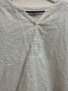 White Eyelet Detail Tunic Top
