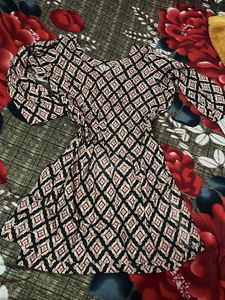 Patterned Black Mini Dress