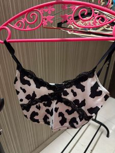Cow Print Cami Top with Lace Trim
