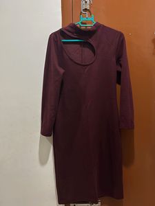 Burgundy Cutout Bodycon Knitted Dress