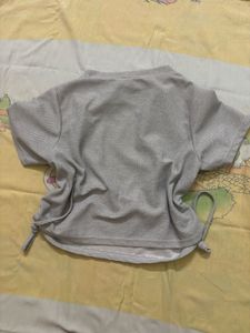 Grey Ruched Drawstring T-Shirt