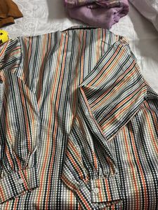 Retro Striped Button-Up Blouse