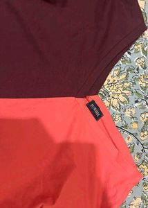 Maroon &amp; Coral Color-Block Off-Shoulder Top