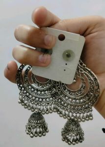 Boho Silver Jhumka Earrings