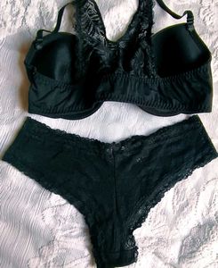 Stylish Black Lace Back Bra with brief 👍