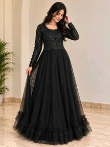 Elegant Black Sequined Ethnic Gown