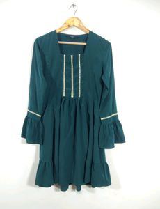 NNN Green Plain Square Neck Western Dress(Women)
