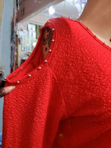Red Cold Shoulder Sweater with Floral Applique