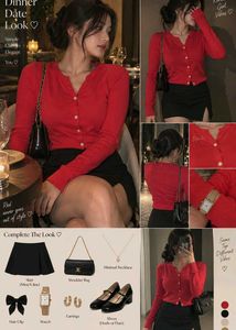 Chic Red Button-Up Cardigan