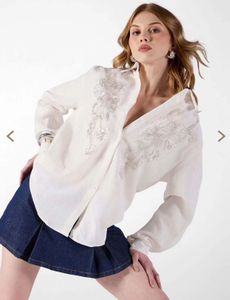 Embellished White Linen Shirt with inner new wdtag