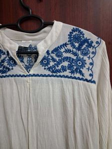 Embroidered Cream Kurta Top