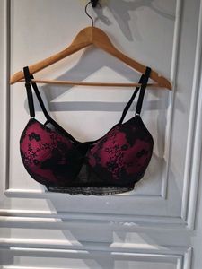 Clovia black pink Lace Trimmed Bra