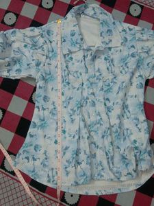 Vintage Light Blue Floral Button-Up Shirt
