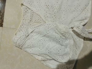 Chic White Embroidered Tie-Front Top