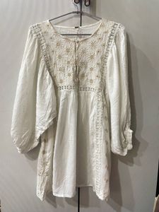 Boho Embroidered White Kurta
