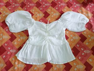 Trendy White Puff Sleeve Peplum Top