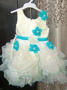 Elegant Turquoise &amp; White Flower Girl Dress