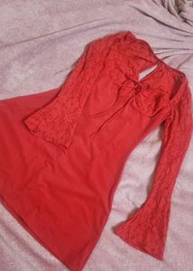 Elegant Red Lace Sleeve Dress
