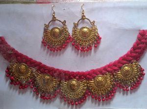 Ethnic Necklace and Earring Set - Gold Tone