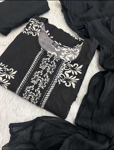 Elegant Black Kurta Set with White Print