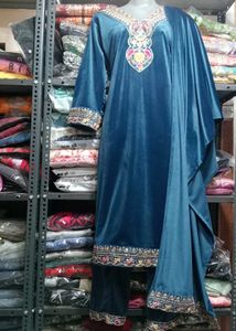 V Neck Embroidery Work Kurti Set