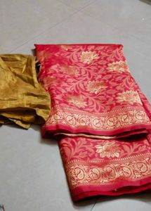 Red Banarasi Silk Saree with Blouse