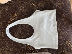 Baby Blue Ribbed Halter Neck Crop Top