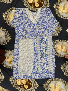 Blue Floral Print Kurta Set with Dupatta