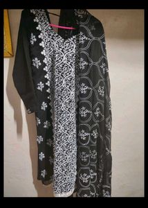 Black Kurta Set with White Embroidery