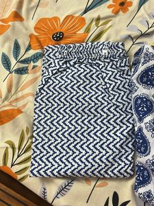 Blue &amp; White Printed Kurta Set