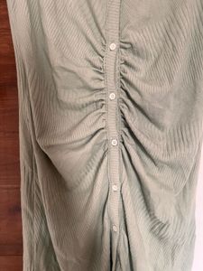 Sage Green Ruched Shirt Dress