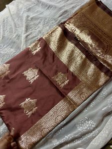 Mauve designer Banarasi silk saree with blouse