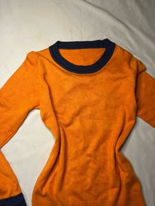 Orange Knit Sweater with Navy Accents