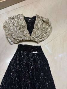 Girls Black Sequin Party Wear Dress with Golden Sh