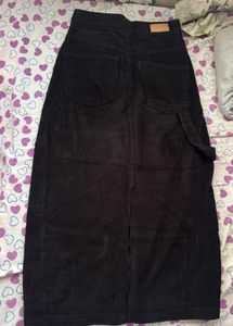 Black Cotton Midi Skirt
