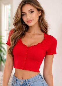 Chic Red Button-Up Crop Top