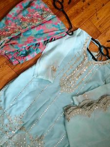 Beautiful Teal Kurta Set with Mirror Work