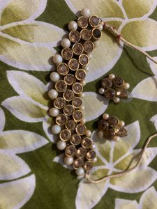 Elegant Pearl &amp; Stone Necklace Set