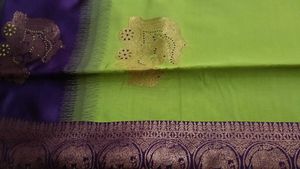 Brand New Purple &amp; Lime Green Silk Saree with Gold
