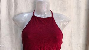 Maroon Halter Neck Crop Top