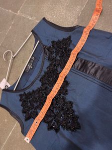Embellished Blue Sleeveless Kurta