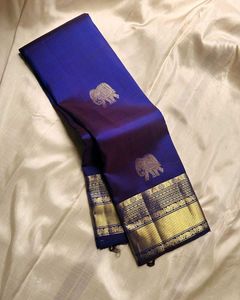 Royal Blue Silk Saree with Elephant Motif