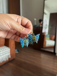 paper mache handmade blue Butterfly Earrings